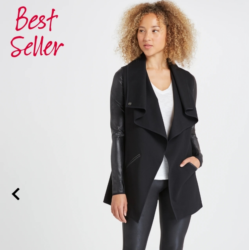 Spanx Faux Leather Drape Front Jacket